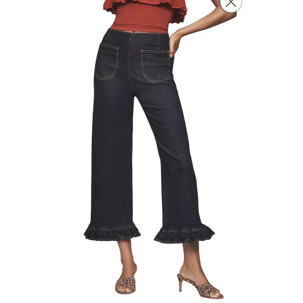 Maeve The Colette Ruffle Hem Wide Leg Jeans Dark Wash Indigo Blue Size 25